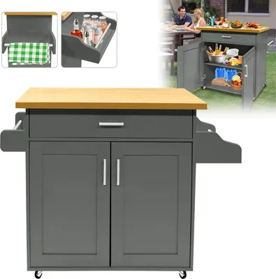 Produktbild von TWOLIIN Küchenwagen auf Rollen Küchenschrank mit Schubladen und Schranktür Kücheninsel mit Arbeitsplatte Küchenrollwagen Servierwagen Rollwagen für Küche Esszimmer - 115 x 36 x 90 cm, Grau