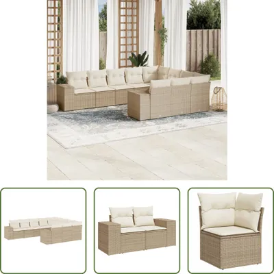 Produktbild von The Living Store 10-tlg. Garten-Sofagarnitur mit Kissen Beige Poly Rattan