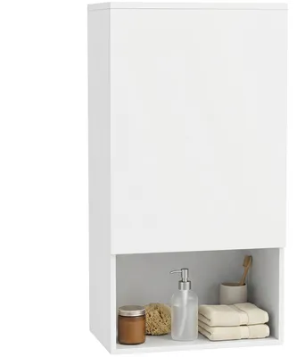 Produktbild von HOMCOM Badezimmerschrank zur Wandmontage mit Regalen und Tür, weiß