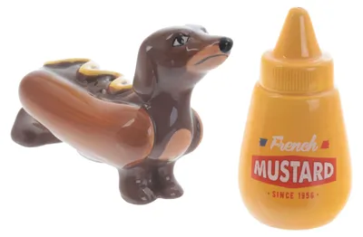 Produktbild von Puckator Salz- und Pfefferset - Hot Dog Dog und Senf - Keramik