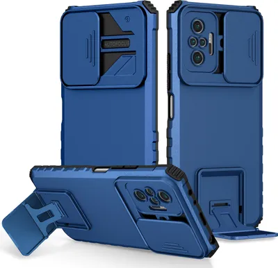 Produktbild von Redmi Note 10 Pro Hülle, Dual Layer Ständer Schutzhülle mit Schiebe Kamera Schutz für Xiaomi Redmi Note 10 Pro / 10 Pro Max Blau