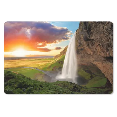 Produktbild von MuchoWow® Mauspad Mousepad Wasserfall - Felsen - Sonnenuntergang - Berge - Orange 27x18 cm - Mousepads - Maus Mat - Pad - Mausunterlage - Büroartikel - Desk Matten