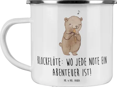 Produktbild von Mr. & Mrs. Panda Haferl Abenteuer Blockflöte - Weiß - Geschenk, Altblockflöte, Pott, Sopranblockflöte, Teetasse, Instrument, Musikinstrument, Musik, Musizieren, Teebecher