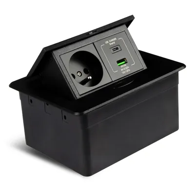 Produktbild von Einbausteckdose Küche 1x230V 2x USB Versenkbar Steckdosenleiste Schwarz Matt