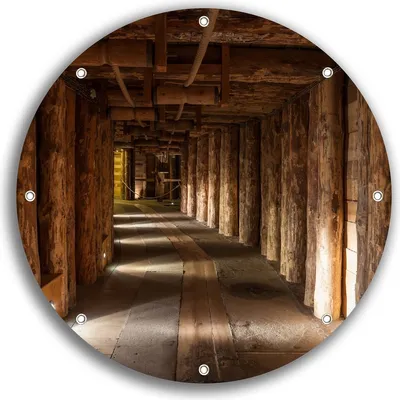 Produktbild von Wallario rundes Outdoor-Poster für Garten oder Balkon, Motiv Alter Tunnel in einer Salzmine in Polen, 30 cm Durchmesser