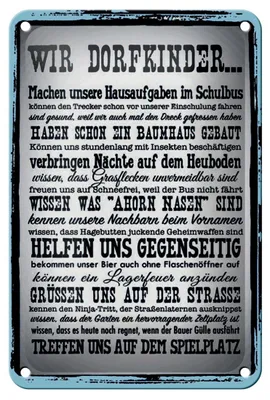 Produktbild von Blechschild Spruch 12x18cm wir Dorfkinder Hausaufgaben Bus