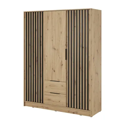 Zdjęcie produktu dla Trzydrzwiowa Szafa Bella 155 cm Dąb Artisan z Czarnymi Lamelami