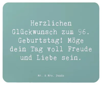Produktbild von Mr. & Mrs. Panda Mouse Pad Spruch 96. Geburtstag Freude - Meeresbrise - Geschenk, Jubiläum, Mousepad, Happy Birthday, besonderer Tag, Erinnerungen, Alter, laptop, mauspad