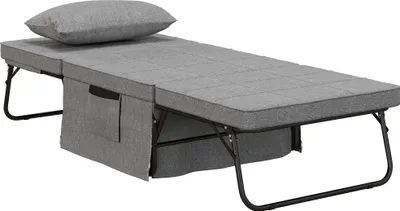 Produktbild von 4-in-1 Klappbett, Gästebett, höhenverstellbar, Matratze, Seitentaschen, Metallrahmen, grau, 188 x 75 x 38 cm