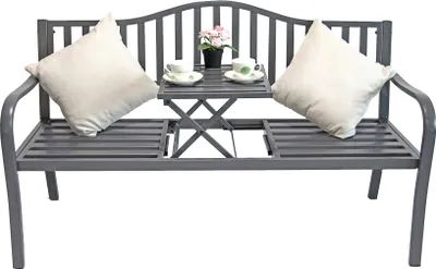 Produktbild von 2in1 Metall Gartenbank + Klapptisch Bank Parkbank Sitzbank Tisch Terrasse Möbel