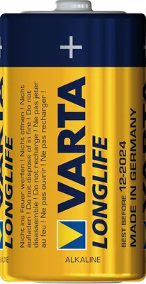 A Varta Longlife Extra alkaline battery.