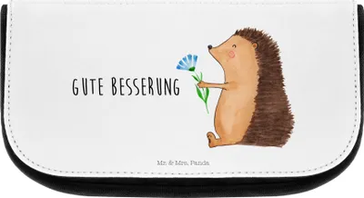 Produktbild von Mr. & Mrs. Panda Kosmetiktasche Igel Blumen - Weiß - Geschenk, Make-up Täschchen, Schminktasche, kosmetiktäschchen, Organizer, Genesungswünsche, Gute Besserung, krank