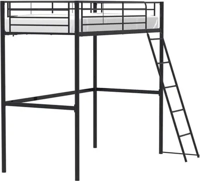 Image de Lit mezzanine ELIOT pour enfants en métal noir, 90 x 190 cm, avec sommier tapissier