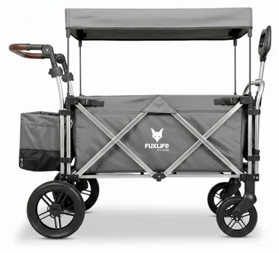 Produktbild von FUXLIFE by FUXTEC Bollerwagen FX-CTL900 Grau - Premium faltbar Kinder Transportwagen mit Sonnendach 5-Punkt-Gurte klappbarer Handwagen mit Kühltasche Grau