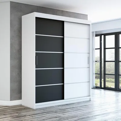 Produktbild von Schwebetürenschrank, 2-türig Schrank! Moderne Garderobe für Kleidung. Verschiedene Farben (Weiß, Schwarz, Somona) Kleiderschrank PARIS 180 cm