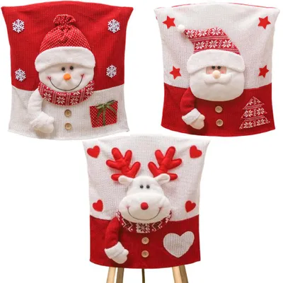 Productafbeelding van Kerstmis stoelhoes set van 3 – Stoelhoes met kerstmotief – Stoelbeschermer – 52x48x3 cm - Zitmeubelhoezen - voor eetkamer, keuken en woonkamer