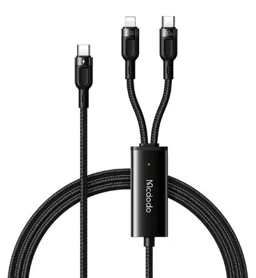 Immagine prodotto di Cavo di ricarica rapida 2-in-1 da 100W (connettore USB-C a connettore USB-C e Lightning)