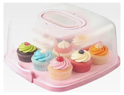 Produktbild von Tortenständer - Wiederverwendbarer Lebensmittelbehälter 32,5 x 32,5 x 16,5 cm | 10 Zoll Kuchentransportbehälter mit Deckel und Griff für Kuchen, Cupcakes, Desserts, Muffins, Gebäck