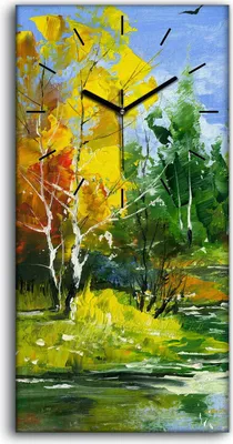 Produktbild von Leinwand Wanduhr Wandkunst Uhr Geräuschlos 30x60 Gemälde Wald Bäume Fluss Natur - schwarze Hände