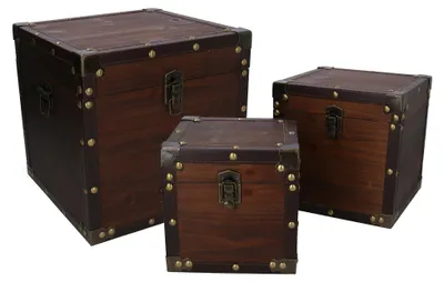 Immagine prodotto di Set 3 Scatole in legno in Pelle finta marrone quadro