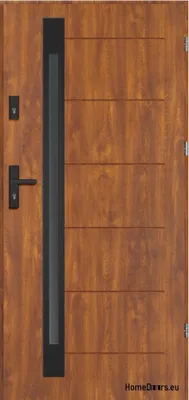 Immagine prodotto di Porta in acciaio, porta esterna, porta d'ingresso, spessa, isolante, NARVIK BLACK, 1,2 W/m²K, 70 mm, misura 90, porta destra, rovere dorato, disponibile immediatamente