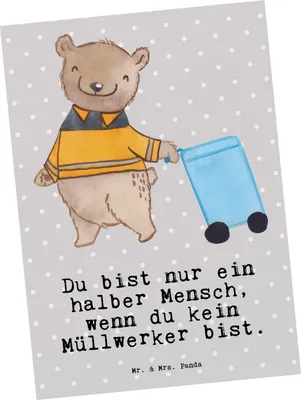 Produktbild von Mr. & Mrs. Panda Postkarte Müllwerker Herz - Grau Pastell - Geschenk, Ansichtskarte, Müllmann, Grußkarte, Postkarten, Fotokarte, Ansichtskarten, Lustig, Spruch, Witzig