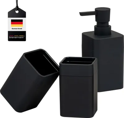 Obrázok produktu pre bremermann Sada kúpeľňových doplnkov SAVONA 3-dielna s povrchom Soft-Touch, 1x dávkovač mydla, 2x pohár, plast čierny