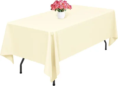 Produktbild von Beige Polyester-Tischdecke, 153 x 260 cm, waschbar, wiederverwendbar, flecken- und knitterbeständig, für Hochzeiten/Restaurants