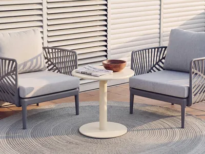 Produktbild von BELIANI Beistelltisch Beige Metall Rund ⌀ 50 cm Wetterfest mit Standfuß Modernes Design Salontisch Loungetisch für Outdoor Garten Balkon Terrasse