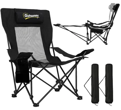 Image de Chaise de camping pliante, portable, design durable, noire