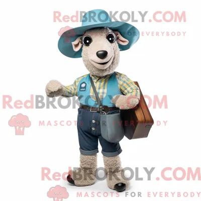 Produktbild von Cyan REDBROKOLY Suffolk Schaf Maskottchen Kostüm Charakter gekleidet in Flare Jeans und Einstecktücher