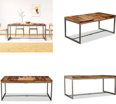 Image de vidaXL Table de salle à manger en bois massif et acier 180 cm - Table de salle à manger - Tables de salle à manger