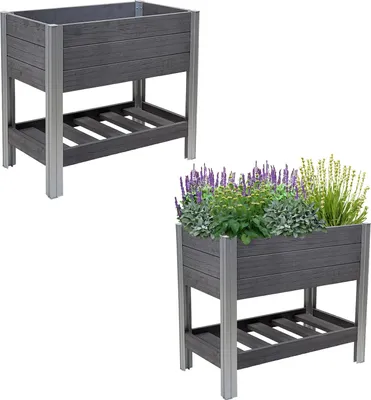 Produktbild von Hochbeet mit Ablage 79x46x74 cm 65 Liter Holzoptik robust witterungsbeständig Kräuterbeet Anthrazit