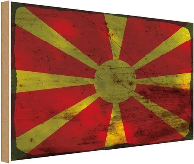 Produktbild von vianmo Holzschild 20x30 cm Mazedonien Macedonia Rost Flagge Fahne Wappen
