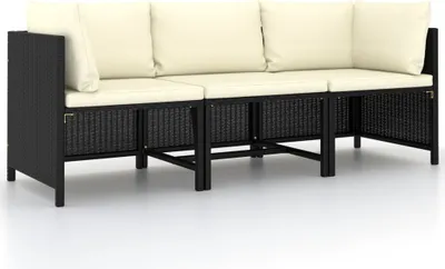 Produktbild von 3-Sitzer-Gartensofa mit Auflagen Schwarz Poly Rattan