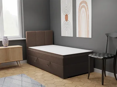 Produktbild von FEDVE Boxspringbett Einzelbett GANDIA MINI mit Bettkästen Jugendbett mit Bonell-Matratze und Topper 100x200 Rechts