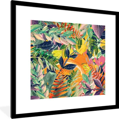 Produktbild von MuchoWow® Gerahmtes Poster Blumen - Dschungel - Tropisch 40x40 cm - Poster mit Schwarzem Bilderrahmen Wandposter Rahmen Foto Bilder - Poster - Plakat im Rahmen