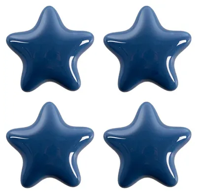 Imagen del producto de Clayre & Eef. Juego de 4 adornos para puerta en forma de estrella, diámetro 4 cm, color azul, de cerámica