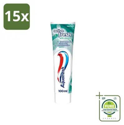 Immagine prodotto di 15 tubetti di dentifricio Aquafresh rinfrescante con mentolo, 75 ml - confezione grande - 15 pezzi
