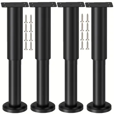 Produktbild von 4 Stück Möbelbeine, verstellbar, Metall, schwarz, höhenverstellbar, 18-30 cm. Höhenverstellbare Möbelbeine, verstellbare Stützfüße für Möbel, Füße für Sofa, Schrank