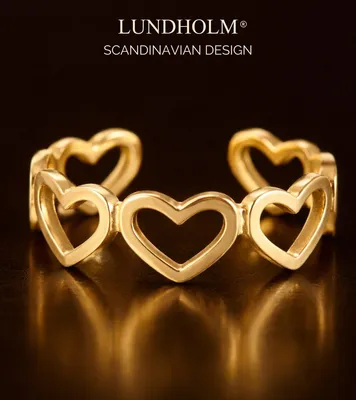 Produktbild von Lundholm Ring Damen Vergoldet Saksun – Edelstahl PVD Gold – Verbundene Herzen Verstellbar – Hypoallergen Wasserfest
