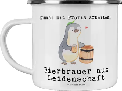 Produktbild von Mr. & Mrs. Panda Motivtasse Bierbrauer Leidenschaft - Weiß - Geschenk, Biergeschenk, Blechtasse, Bierfass, Teetasse, Pott, Emaille Becher, Tasse