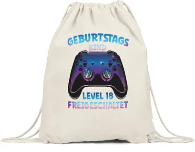 Produktbild von Geburtstagskind Level 18 Freigeschaltet Turnbeutel Gymsack  Happy Birthday Geburtstag Alles Gute Controller Konsole Gamer