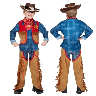 Produktbild von Kinder Cowboy Kostüm (Hemd mit Weste, Chaps und Halstuch) Größe: 116 (4-5 Jahre)