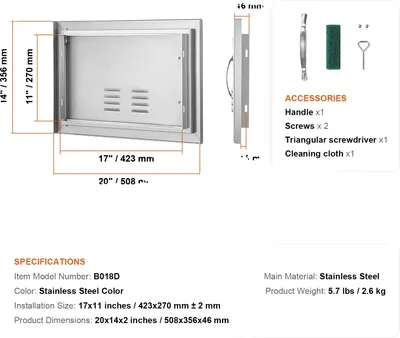 Produktbild von BBQ-Zugangstür, Edelstahlkonstruktion, bündiger Einbau, 20X14 Zoll