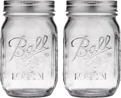 Produktbild von Ball, Einmachgläser aus Glas mit Deckel und Bändern, weite Öffnung, transparent, 16 oz, Pint, 2er-Pack (2 einzelne Gläser)