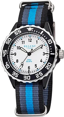 Produktbild von Regent Kinder Jugend-Armbanduhr blau grau Analog F-1204 Textil-Armband D2URBA383