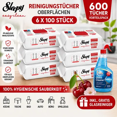 Zdjęcie produktu dla Sleepy Oberflächenreinigungstücher Cherry Blossom 6er + Reiniger