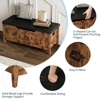 Immagine prodotto di Panca portaoggetti - Panca con spazio contenitore - 100 cm - Seduta imbottita - Coperchio ribaltabile - 2 cerniere di sicurezza - Legno - Stile vintage