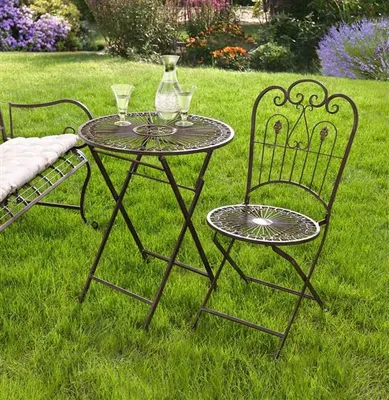 Produktbild von Metall Klapptisch "Provence" im Antik Design, braun, Gartentisch, Balkontisch